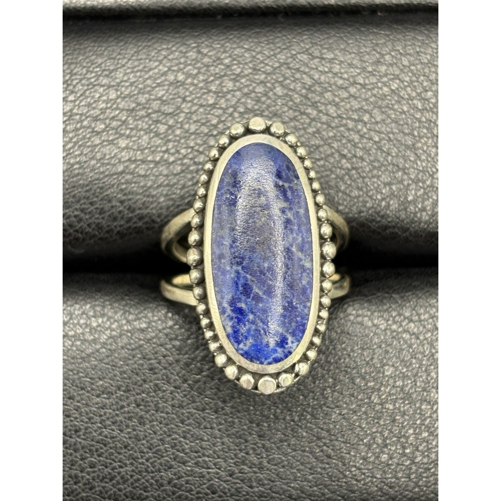 New Condition Sterling Silver Oval Oblong Lapis Ring Size 7 D24